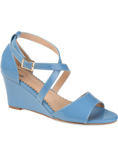 JOURNEE COLLECTION Womens Light Blue Crisscross Ankle Strap Adjustable Strap Adjustable Strap Comfort Stacey Open Toe Wedge Buckle Pumps Shoes 9