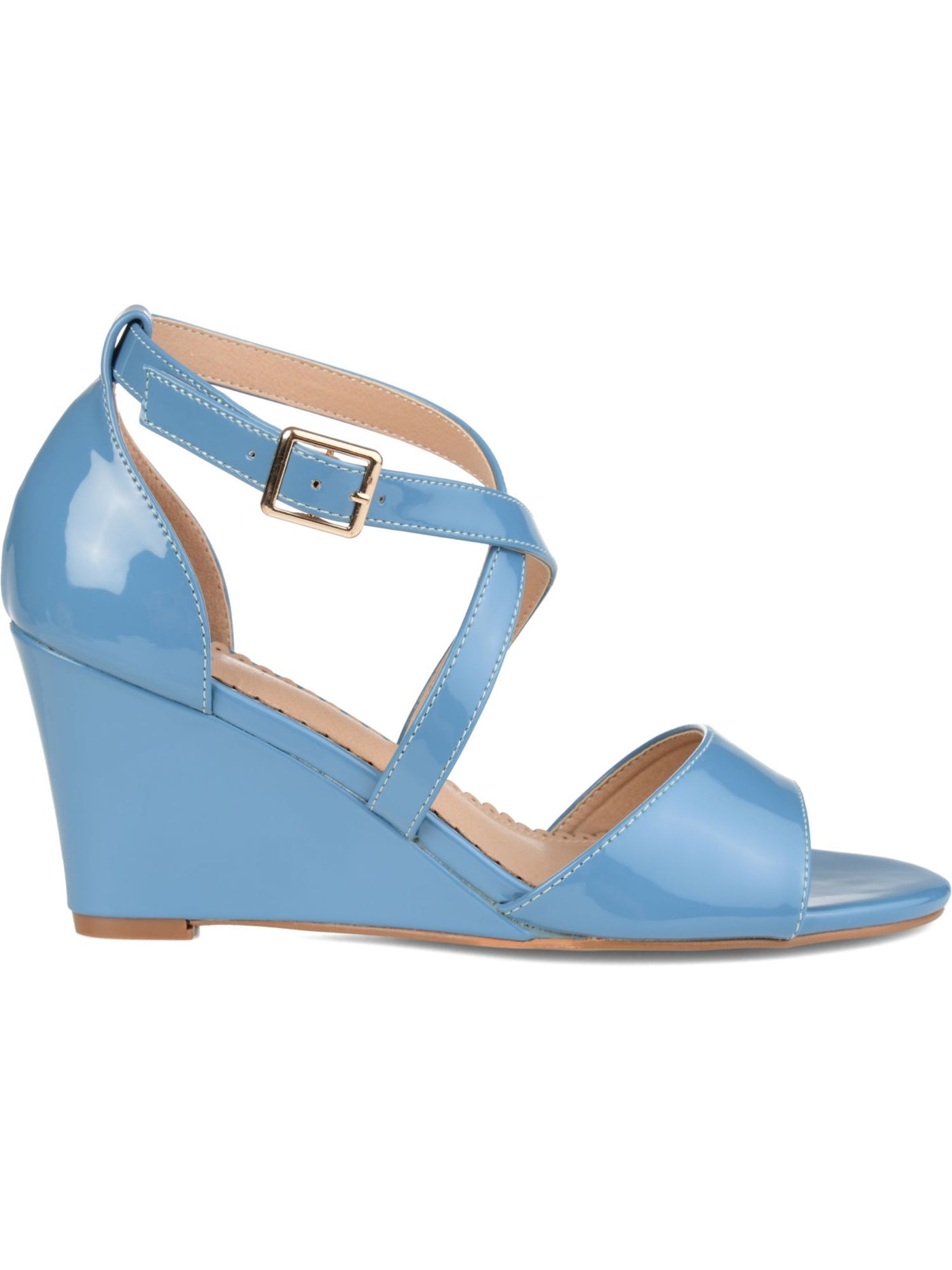 JOURNEE COLLECTION Womens Light Blue Crisscross Ankle Strap Adjustable Strap Adjustable Strap Comfort Stacey Open Toe Wedge Buckle Pumps Shoes 8.5 M