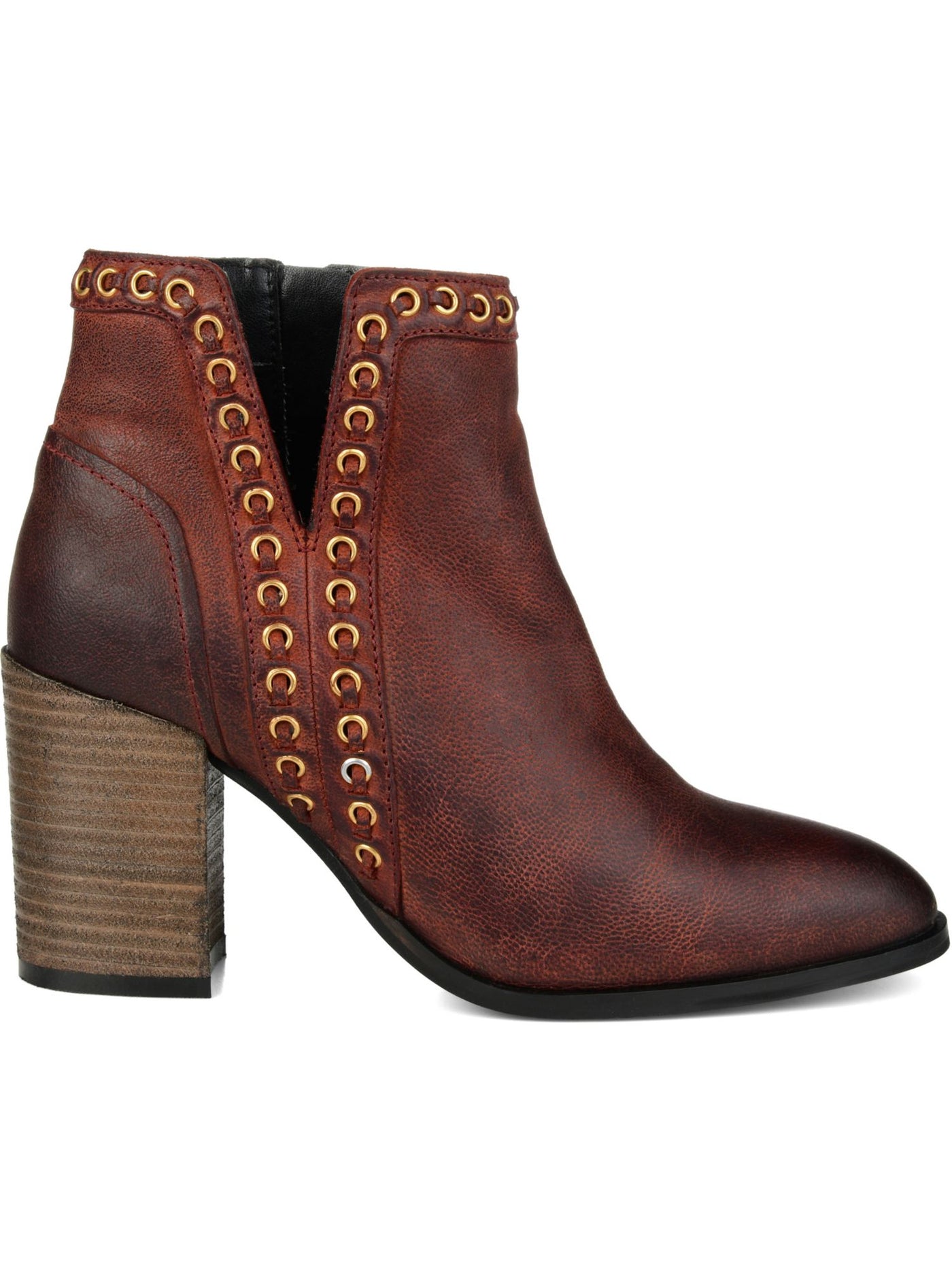 JOURNEE SIGNATURE Womens Brown Lace And Eyelet Detail Padded Jorri Almond Toe Stacked Heel Zip-Up Leather Booties 10 M