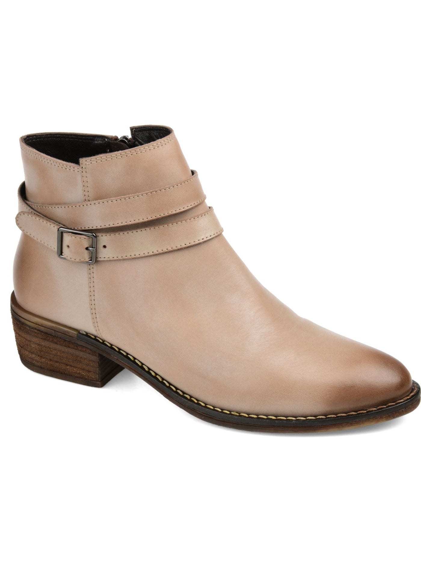 JOURNEE SIGNATURE Womens Beige Buckle Accent Comfort Rachelle Almond Toe Block Heel Zip-Up Leather Booties 5.5 M