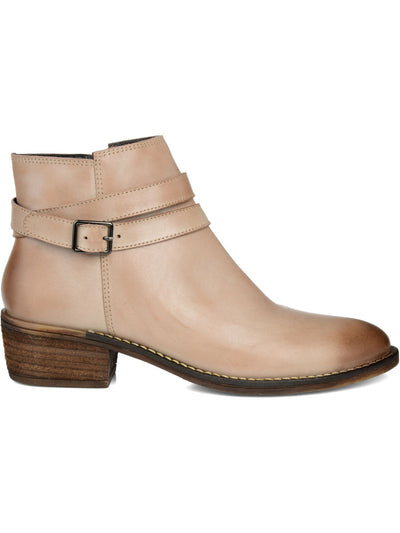 JOURNEE SIGNATURE Womens Beige Buckle Accent Comfort Rachelle Almond Toe Block Heel Zip-Up Leather Booties 5.5 M