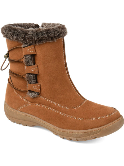 JOURNEE COLLECTION Womens Brown Winter, Detailed Stitching, Lace Wasilla Round Toe Zip-Up Boots Shoes 6.5