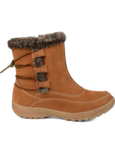 JOURNEE COLLECTION Womens Brown Winter, Detailed Stitching, Lace Wasilla Round Toe Zip-Up Boots Shoes 6.5