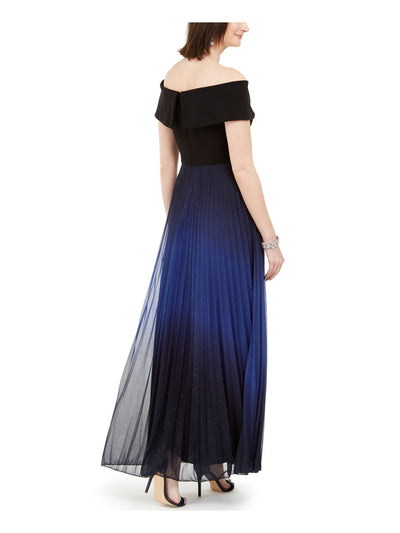 BETSY & ADAM Womens Pleated Glitter Gown Short Sleeve Off Shoulder Maxi Evening Fit + Flare Dress