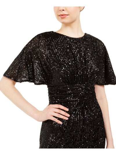 CALVIN KLEIN Womens Sequined V-back Bell Sleeve Crew Neck Above The Knee Party Sheath Dress