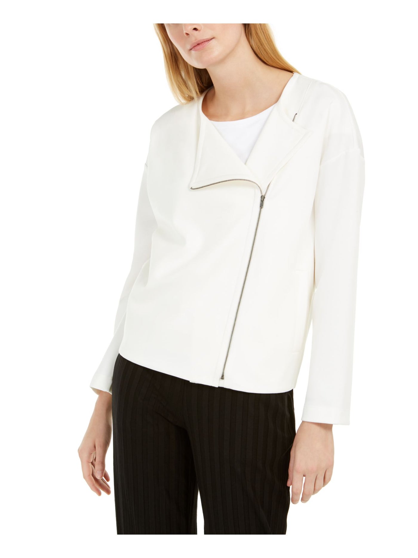 EILEEN FISHER Womens Ivory Motorcycle Jacket S\P