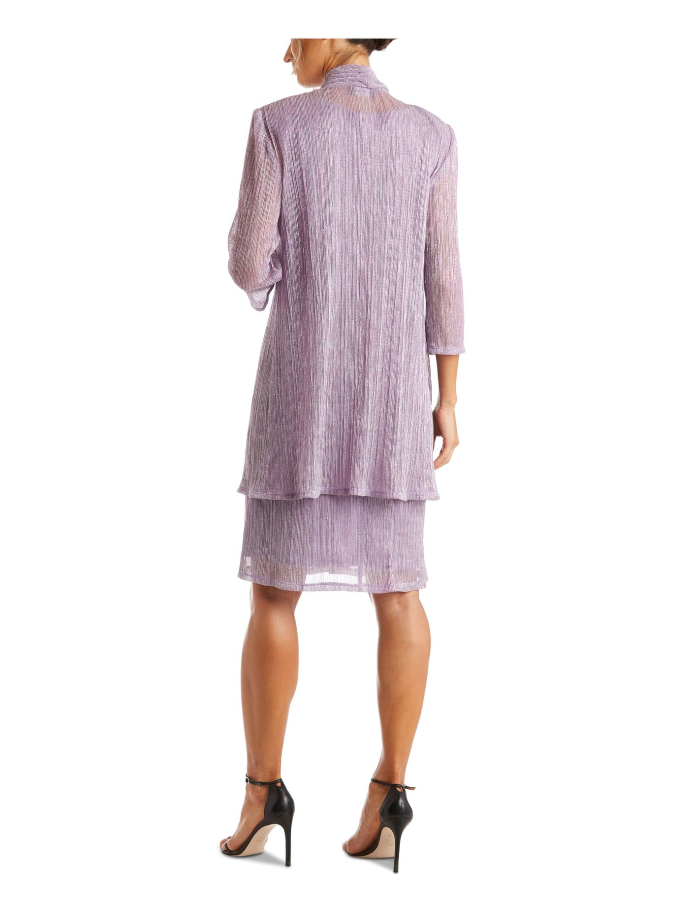 R&M RICHARDS Womens Purple Sheer Unlined Shoulder Pads Pinstripe 3/4 Sleeve Open Front Wear To Work Cardigan Petites 8P