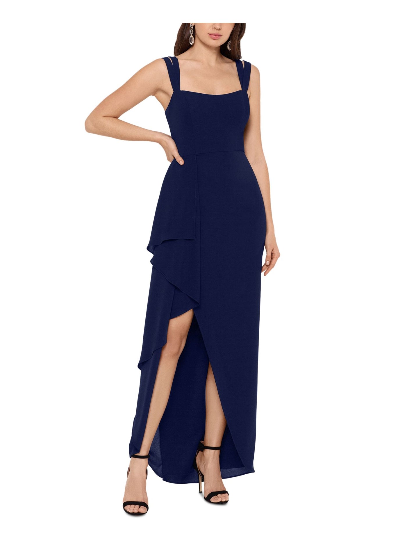 XSCAPE Womens Square Neck Full-Length Formal Hi-Lo Dress