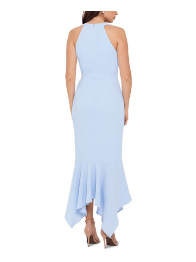 XSCAPE Womens Light Blue Ruffled Zippered Sleeveless V Neck Above The Knee Evening Hi-Lo Dress 2