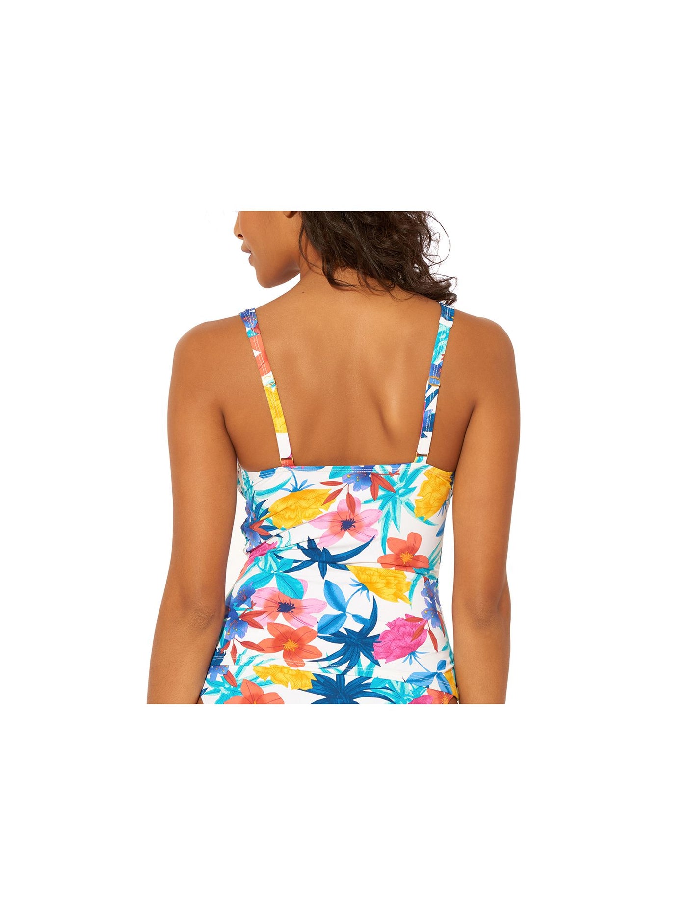 BLEU Women's Multi Color Floral Stretch Shirred Molded Cups Lined Deep V Neck Adjustable Tankini Swimsuit Top 8