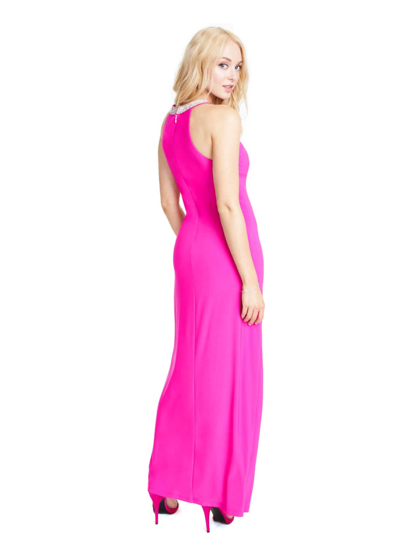 ROYALTY Womens Pink Slitted Sleeveless Halter Full-Length Formal Body Con Dress XS