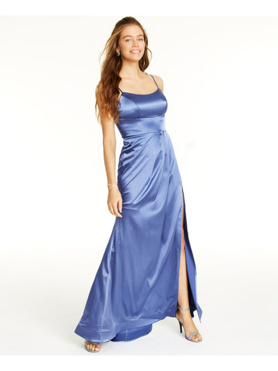 TEEZE ME Womens Blue Spaghetti Strap Square Neck Full-Length Prom Fit + Flare Dress Juniors 5\6