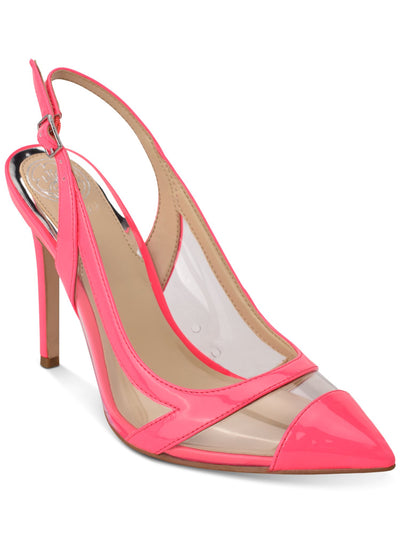 GUESS Womens Pink Translucent Panels Strappy Padded Chafee Pointed Toe Stiletto Buckle Slingback 5 M