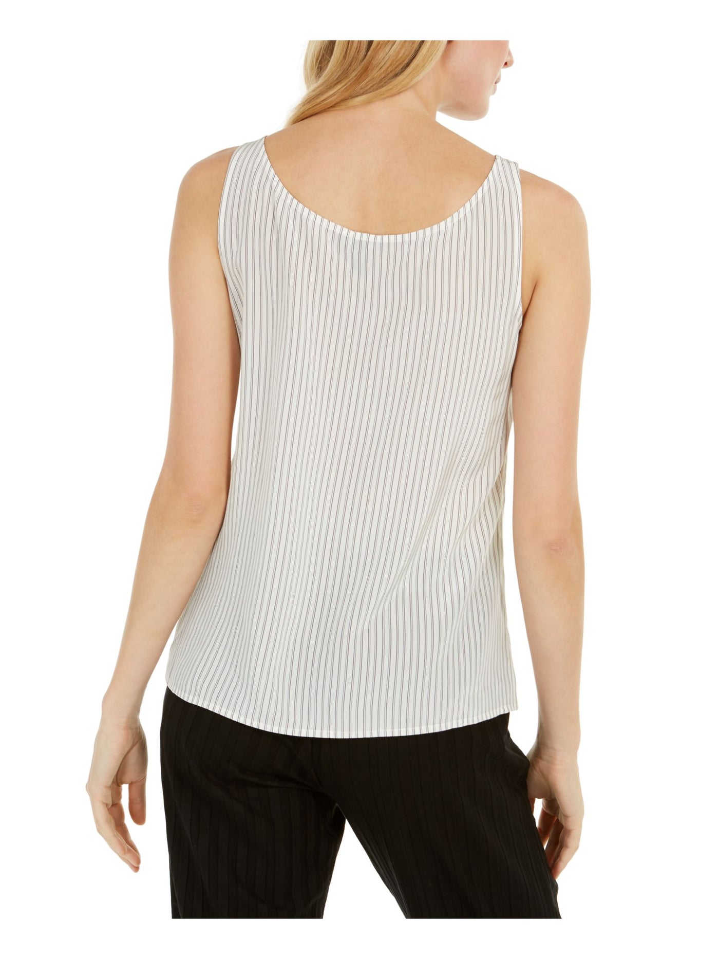 EILEEN FISHER Womens Ivory Pinstripe Sleeveless Scoop Neck Tank Top S