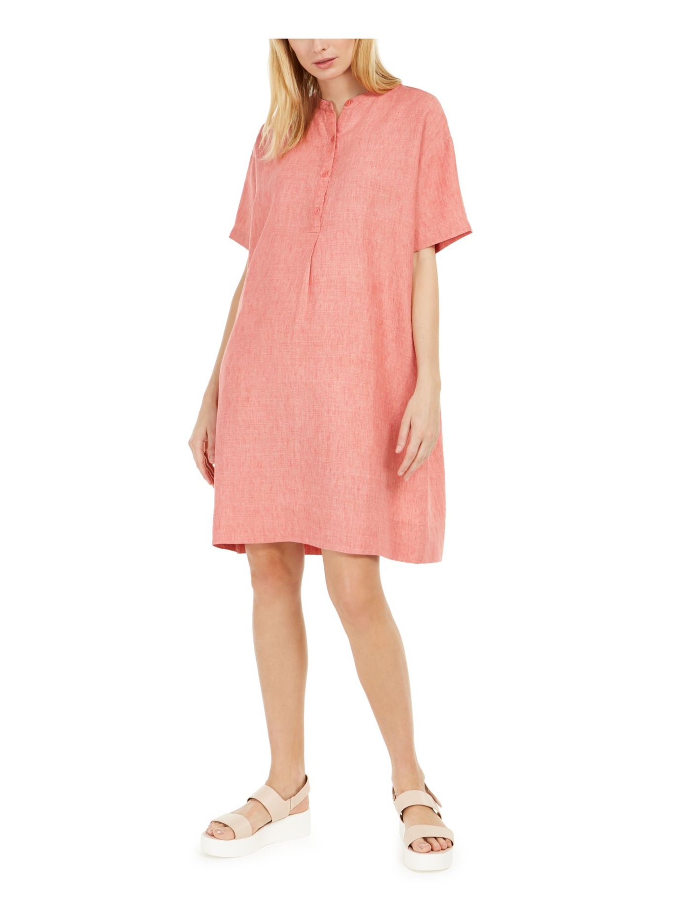 EILEEN FISHER Womens Coral Short Sleeve Crew Neck Above The Knee Shift Dress L