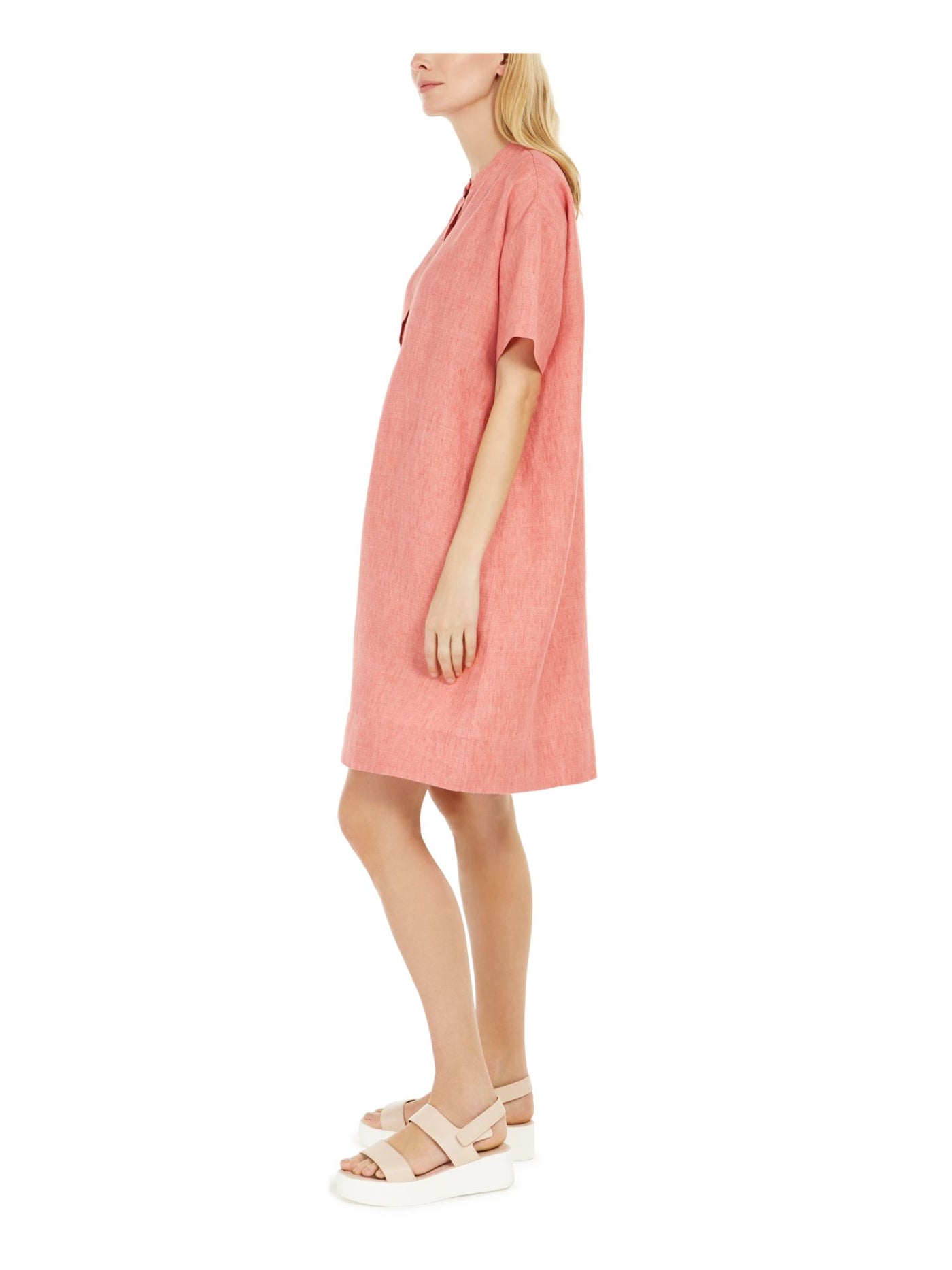 EILEEN FISHER Womens Coral Short Sleeve Crew Neck Above The Knee Shift Dress L