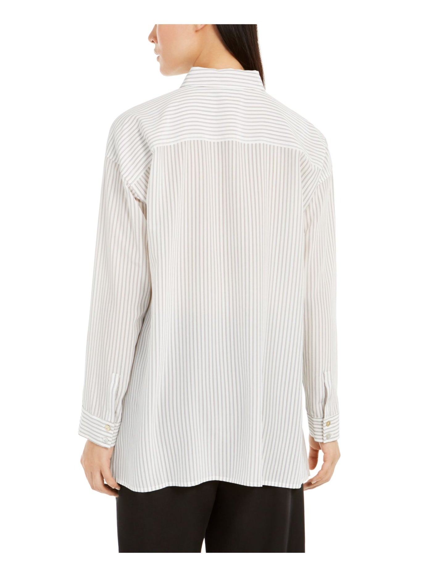 EILEEN FISHER Womens Ivory Silk Pinstripe Long Sleeve Collared Button Up Top XL