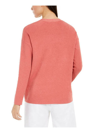 EILEEN FISHER Womens Coral Pocketed Long Sleeve Open Cardigan Sweater L