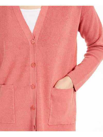 EILEEN FISHER Womens Coral Pocketed Long Sleeve Cardigan Sweater XL