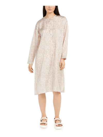 EILEEN FISHER Womens Beige Printed Long Sleeve Crew Neck Knee Length Shift Dress S