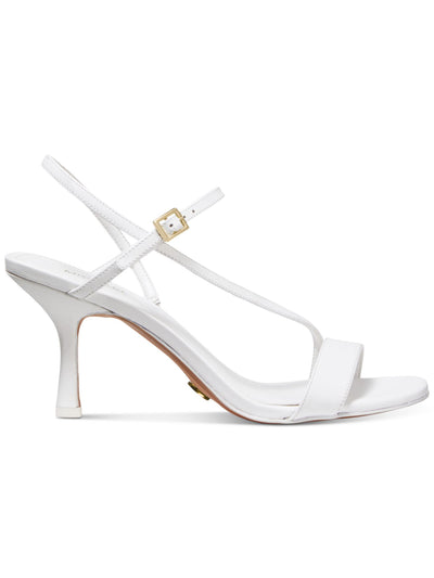 MICHAEL KORS Womens White Strappy Asymmetrical Padded Tasha Square Toe Stiletto Buckle Leather Dress Slingback Sandal 5.5 M