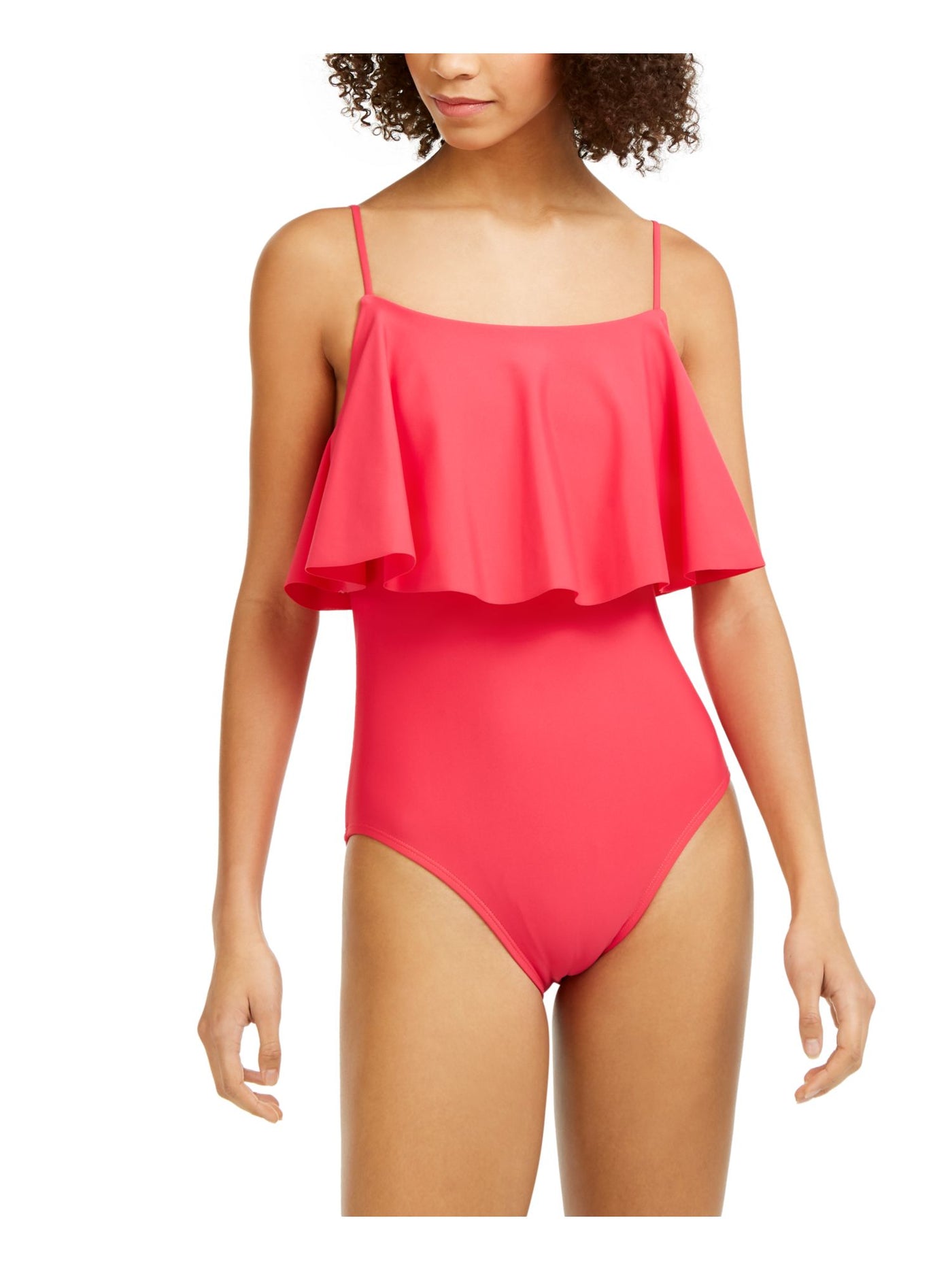TOMMY HILFIGER Women's Pink Stretch Flutter Removable Cups Moderate Coverage Adjustable One Piece Swimsuit 4