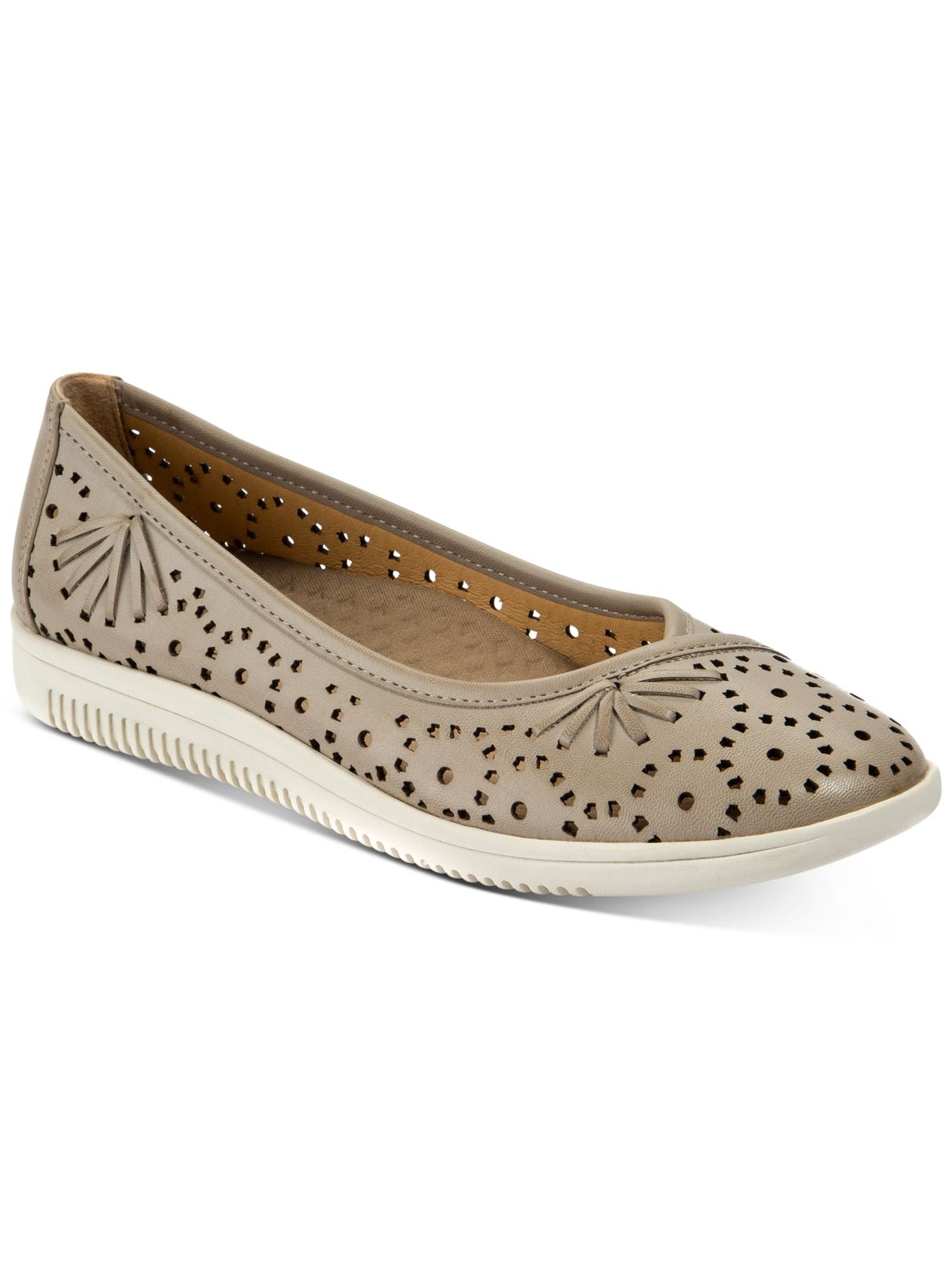 BARETRAPS Womens Beige 0.5" Platform Arch Support Antimicrobial Insole Stitch Detailing Perforated Cushioned Nissa Round Toe Wedge Slip On Flats Shoes 6.5 M