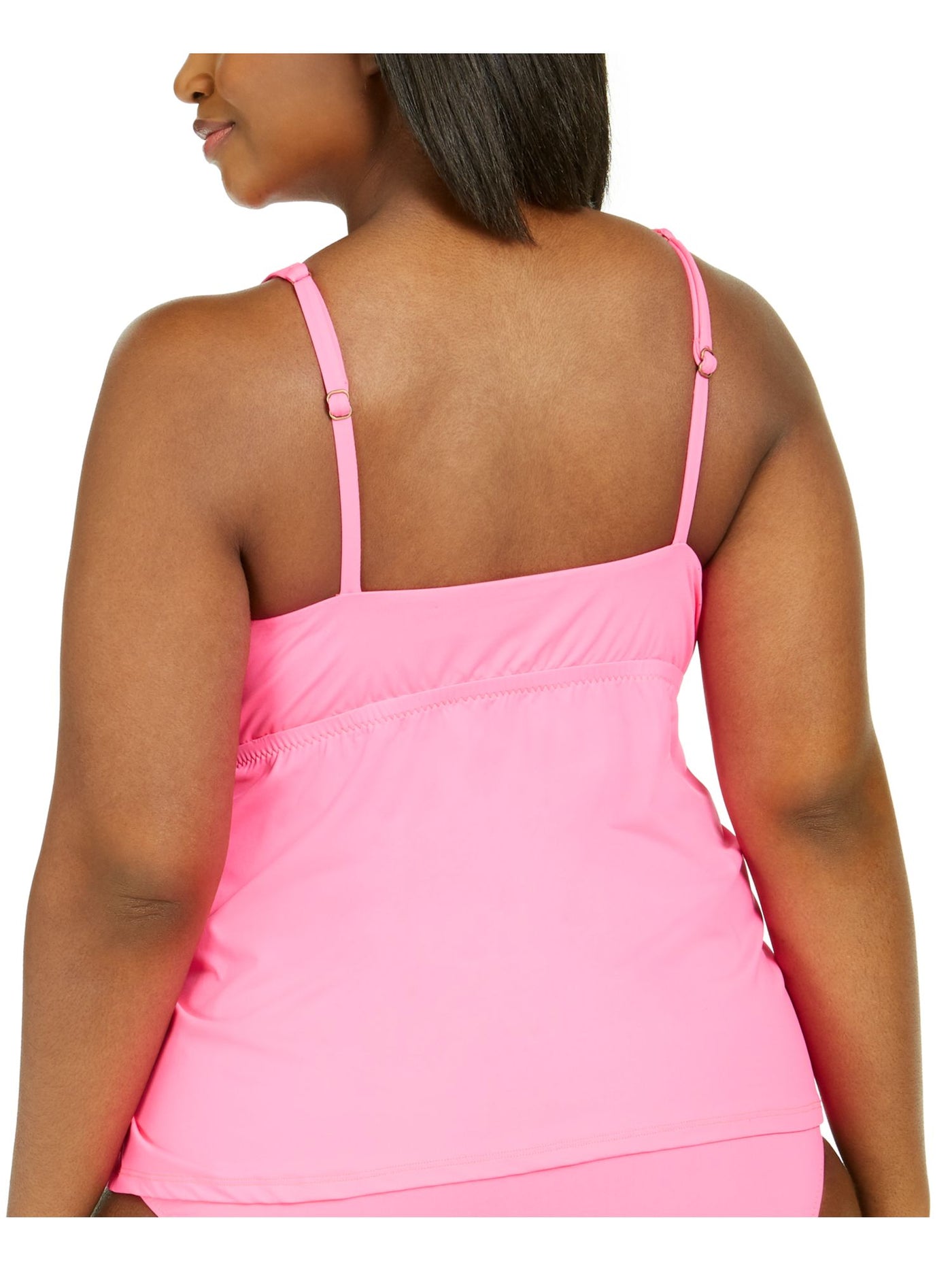 BECCA Women's Pink Stretch High Neck Removable Cups Lined Adjustable Cutout Color Code Tankini Swimsuit Top 1X