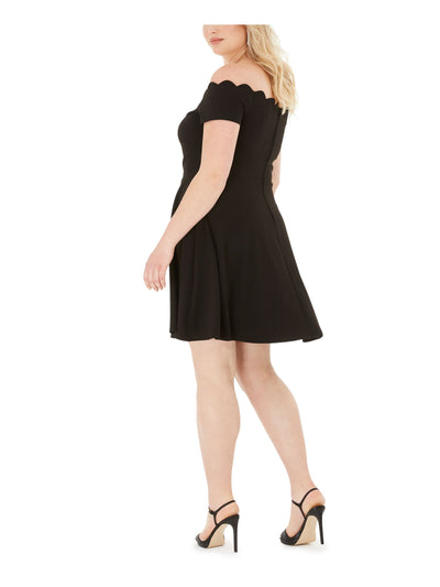 B DARLIN Womens Black Off Shoulder Short Cocktail A-Line Dress Plus 18W