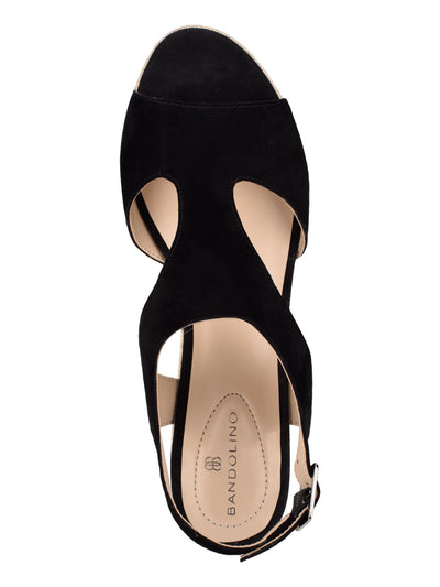 BANDOLINO Womens Black Adjustable Strap Cushioned Natasha Almond Toe Wedge Buckle Leather Espadrille Shoes 5 M