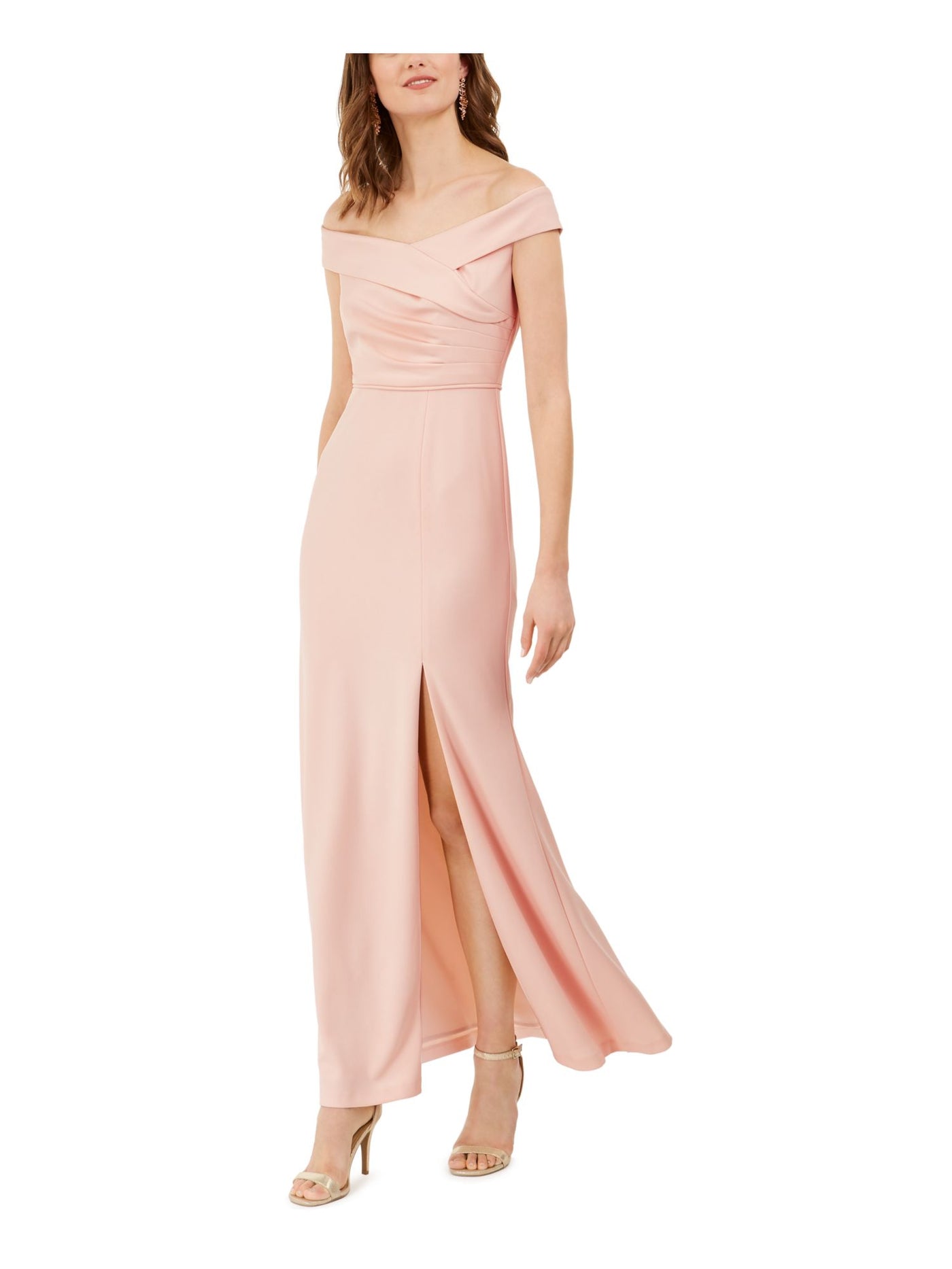 ADRIANNA PAPELL Womens Pink Slitted Off Shoulder Full-Length Evening Sheath Dress 2