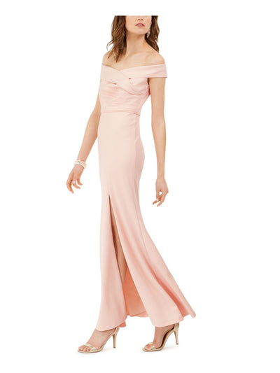 ADRIANNA PAPELL Womens Pink Slitted Off Shoulder Full-Length Evening Sheath Dress 2