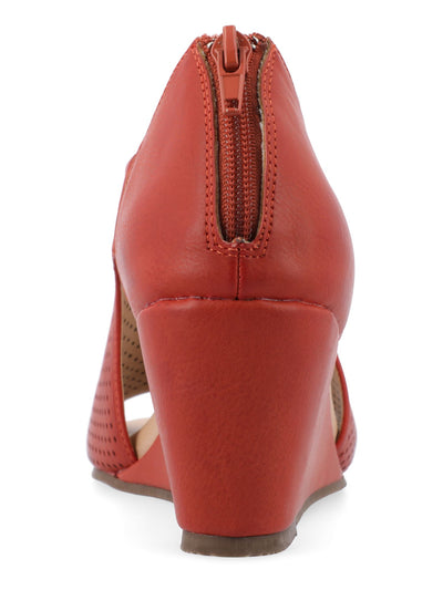 JOURNEE COLLECTION Womens Orange Cushioned Aretha Peep Toe Wedge Zip-Up Pumps Shoes 8