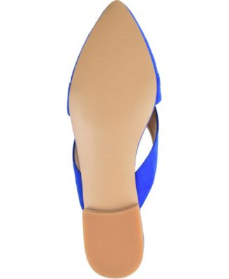 JOURNEE COLLECTION Womens Blue Crisscross Straps Padded Comfort Giada Almond Toe Block Heel Slip On Mules