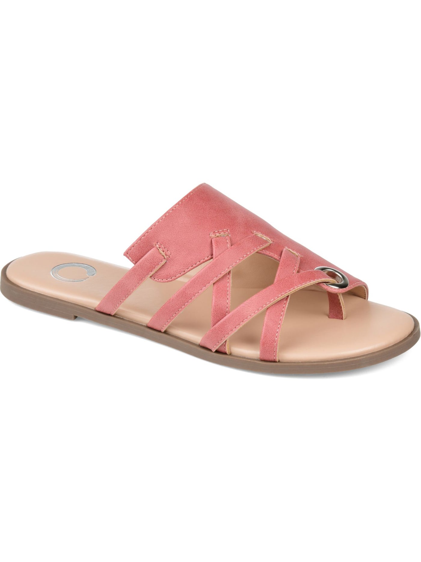 JOURNEE COLLECTION Womens Pink Padded Grommet Detail Asymmetrical Strappy Hasten Round Toe Slip On Sandals 8