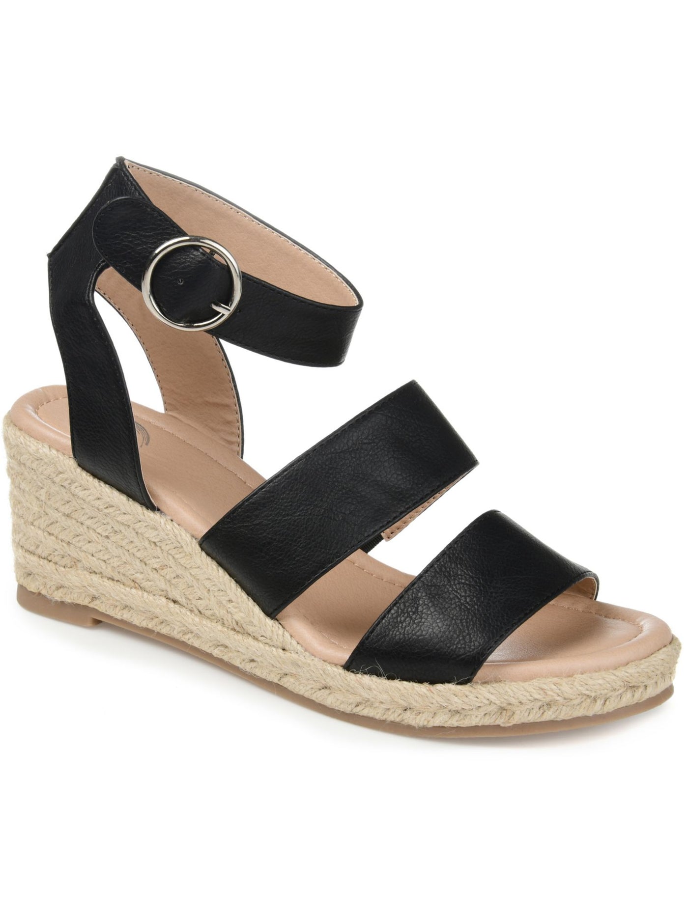 JOURNEE COLLECTION Womens Black Cushioned Nora Open Toe Wedge Buckle Espadrille Shoes 9