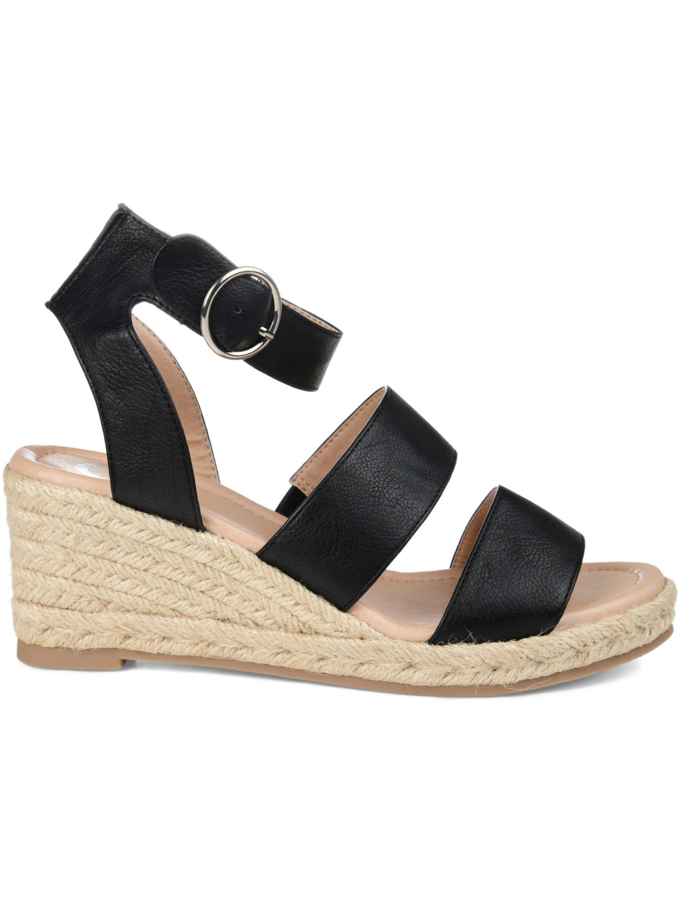 JOURNEE COLLECTION Womens Black Cushioned Nora Open Toe Wedge Buckle Espadrille Shoes 9