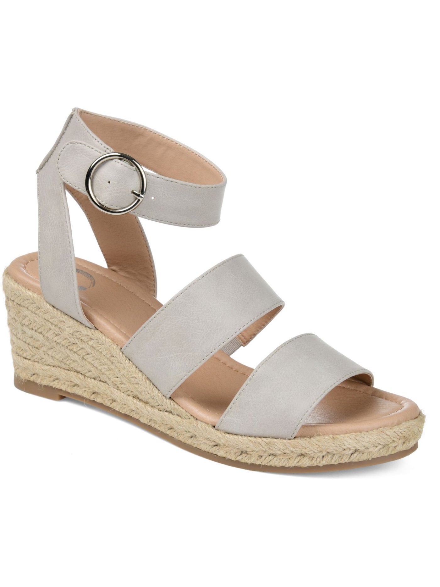 JOURNEE COLLECTION Womens White Adjustable Strap Strappy Norra Open Toe Wedge Buckle Espadrille Shoes 7.5