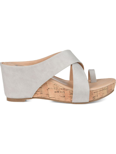 JOURNEE COLLECTION Womens Gray Crisscross Design Toe Loop Detail Cork-Like Cushioned Open Back Shoe Rayna Almond Toe Wedge Slip On Slide Sandals Shoes 9 M