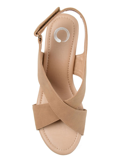 JOURNEE COLLECTION Womens Beige Crisscross Straps Adjustable Cushioned Jenice Round Toe Wedge Slingback Sandal 7.5 M