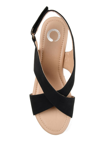 JOURNEE COLLECTION Womens Black Crisscross Strap Detail Jenice Round Toe Wedge Sandals Shoes 7.5