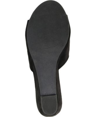 JOURNEE COLLECTION Womens Black Padded Pavan Open Toe Wedge Slip On Slide Sandals 10
