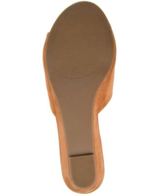 JOURNEE COLLECTION Womens Brown Padded Pavan Round Toe Wedge Slip On Slide Sandals Shoes M