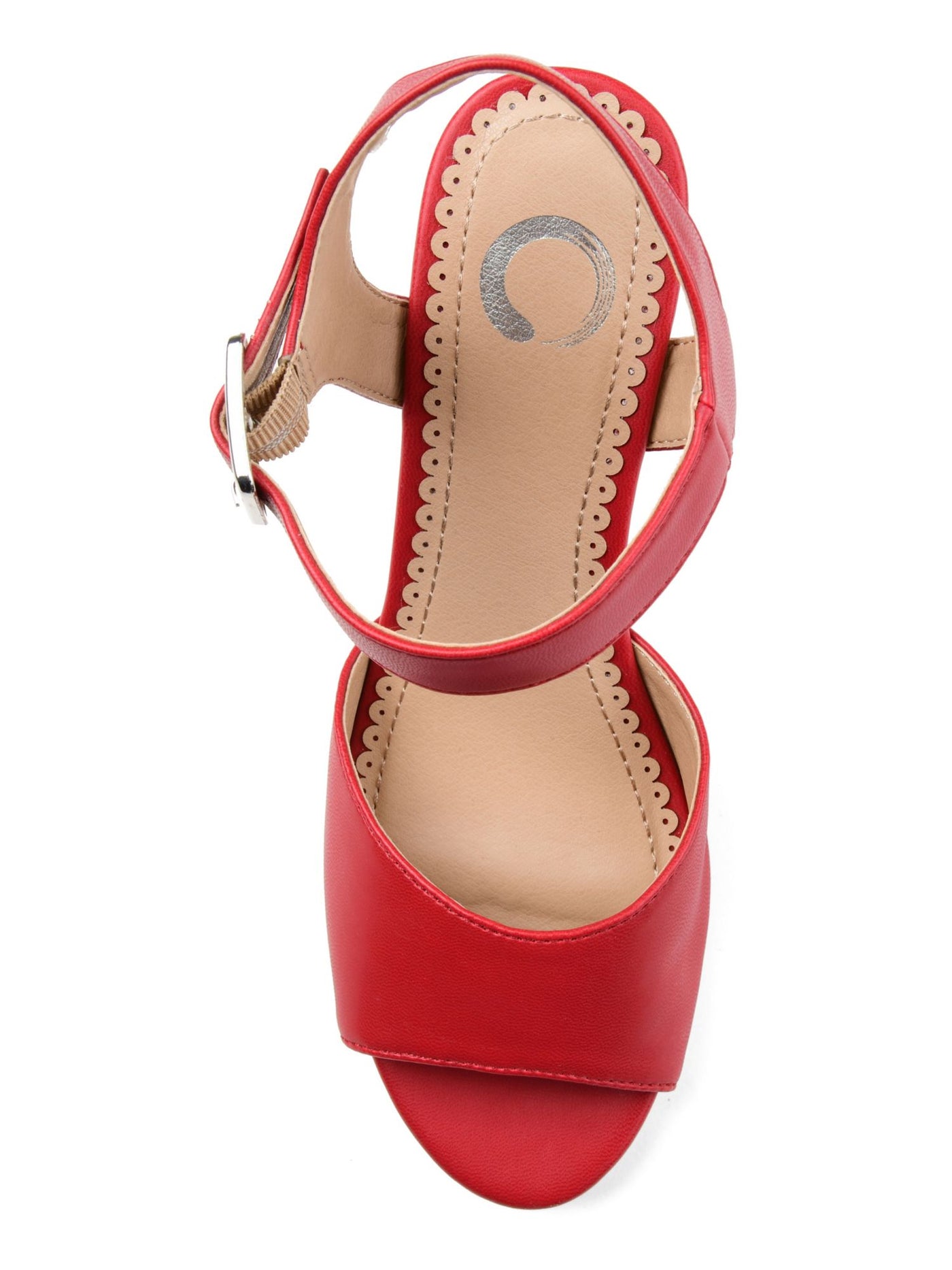 JOURNEE COLLECTION Womens Red Scalloped Insole Cushioned Adjustable Strap Ricci Round Toe Wedge Buckle Dress Slingback 6.5