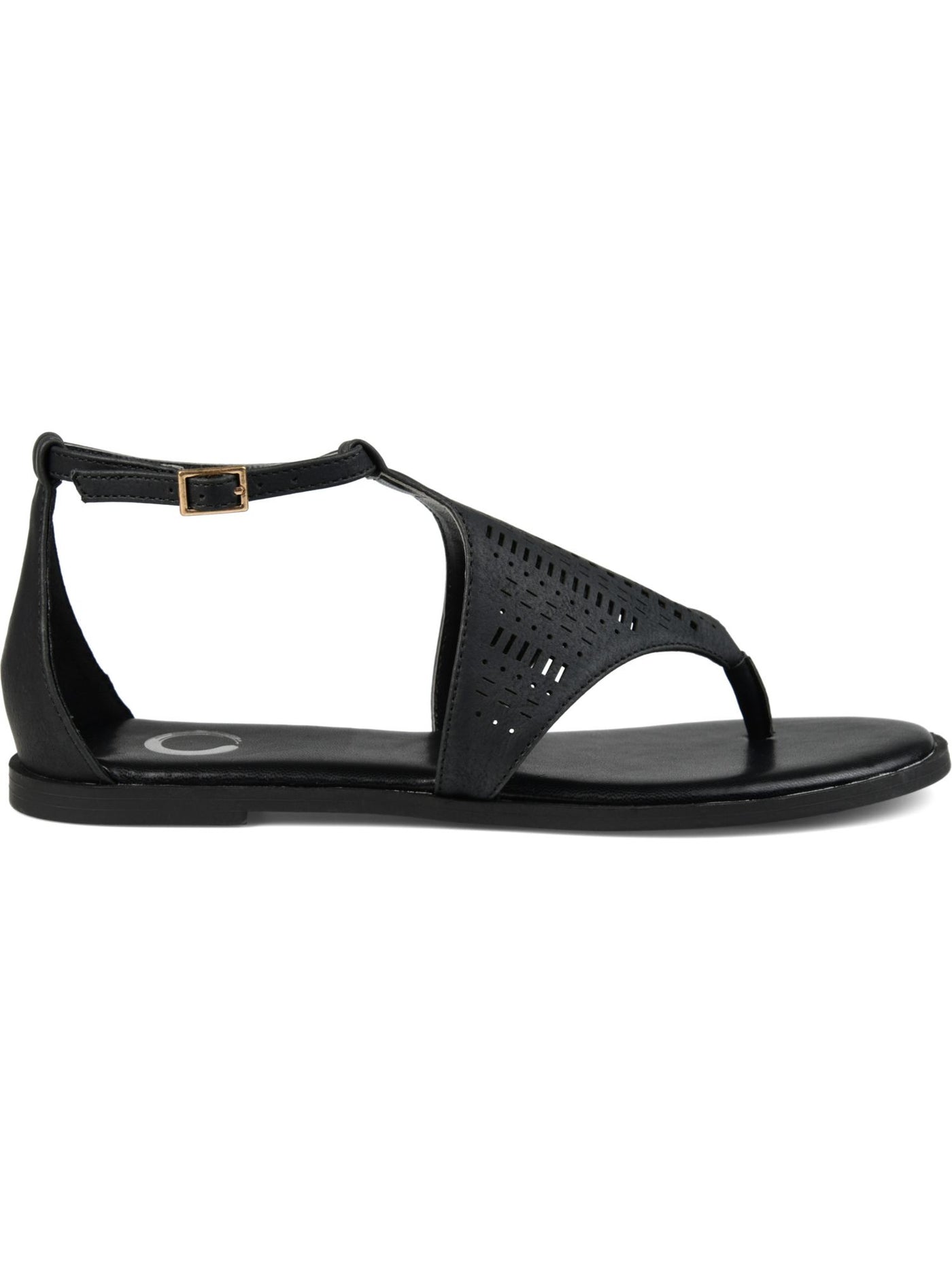 JOURNEE COLLECTION Womens Black Laser Cut Half-Caged Design Cushioned Ankle Strap Niobi Round Toe Buckle Thong Sandals Shoes 8.5