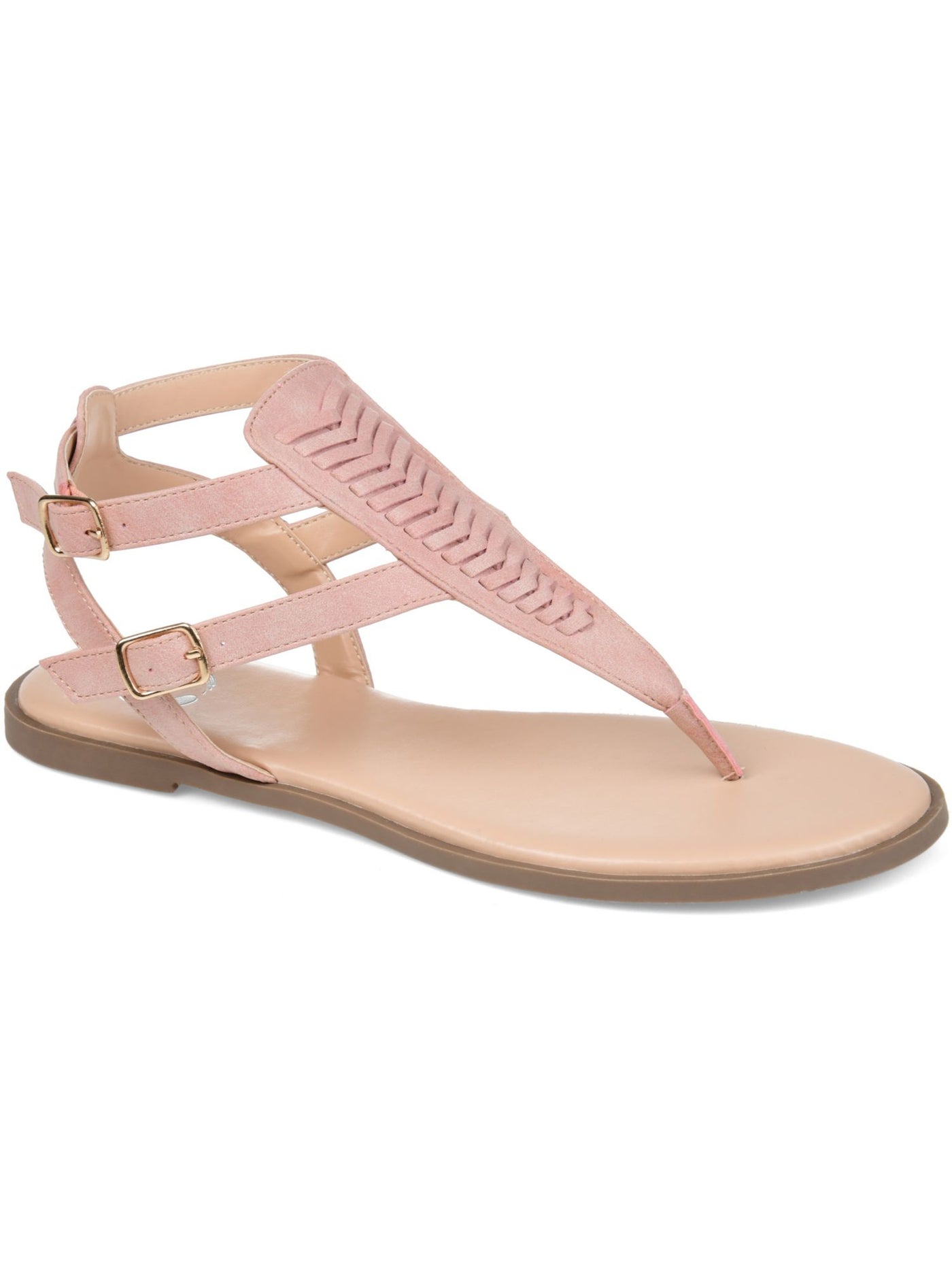 JOURNEE COLLECTION Womens Pink Fishtail Weave Design Cushioned Strappy Harmony Round Toe Buckle Thong Sandals Shoes 7