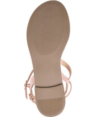 JOURNEE COLLECTION Womens Pink Fishtail Weave Design Cushioned Strappy Harmony Round Toe Buckle Thong Sandals Shoes