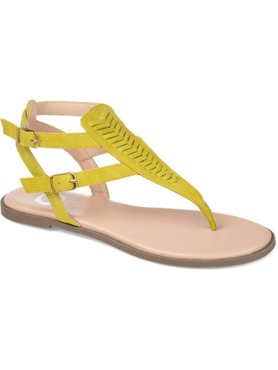 JOURNEE COLLECTION Womens Green Yellow Fishtail Weave Double Ankle Strap Cushioned Adjustable Harmony Round Toe Buckle Thong Sandals Shoes 9