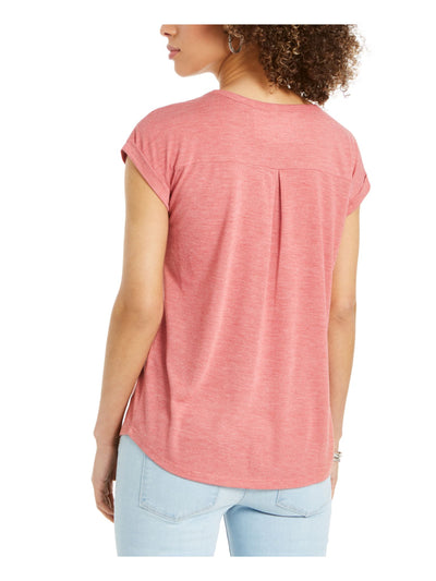 STYLE & COMPANY Womens Red Pleated Printed Cap Sleeve Scoop Neck T-Shirt XS