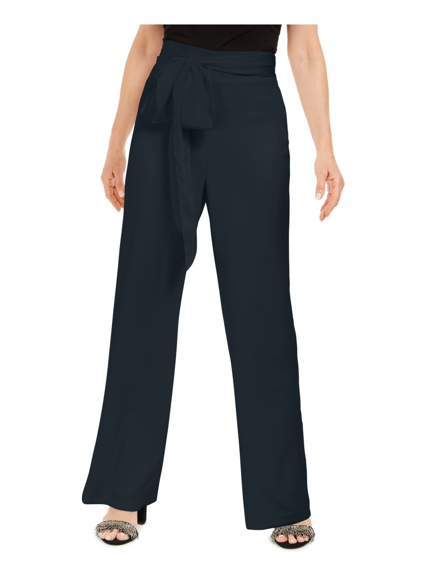 ADRIANNA PAPELL Womens Navy Belted Zippered Wear To Work Wide Leg Pants Petites 12P